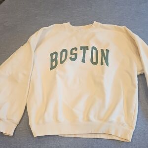 Cream Sweatshirt with Green Boston Print